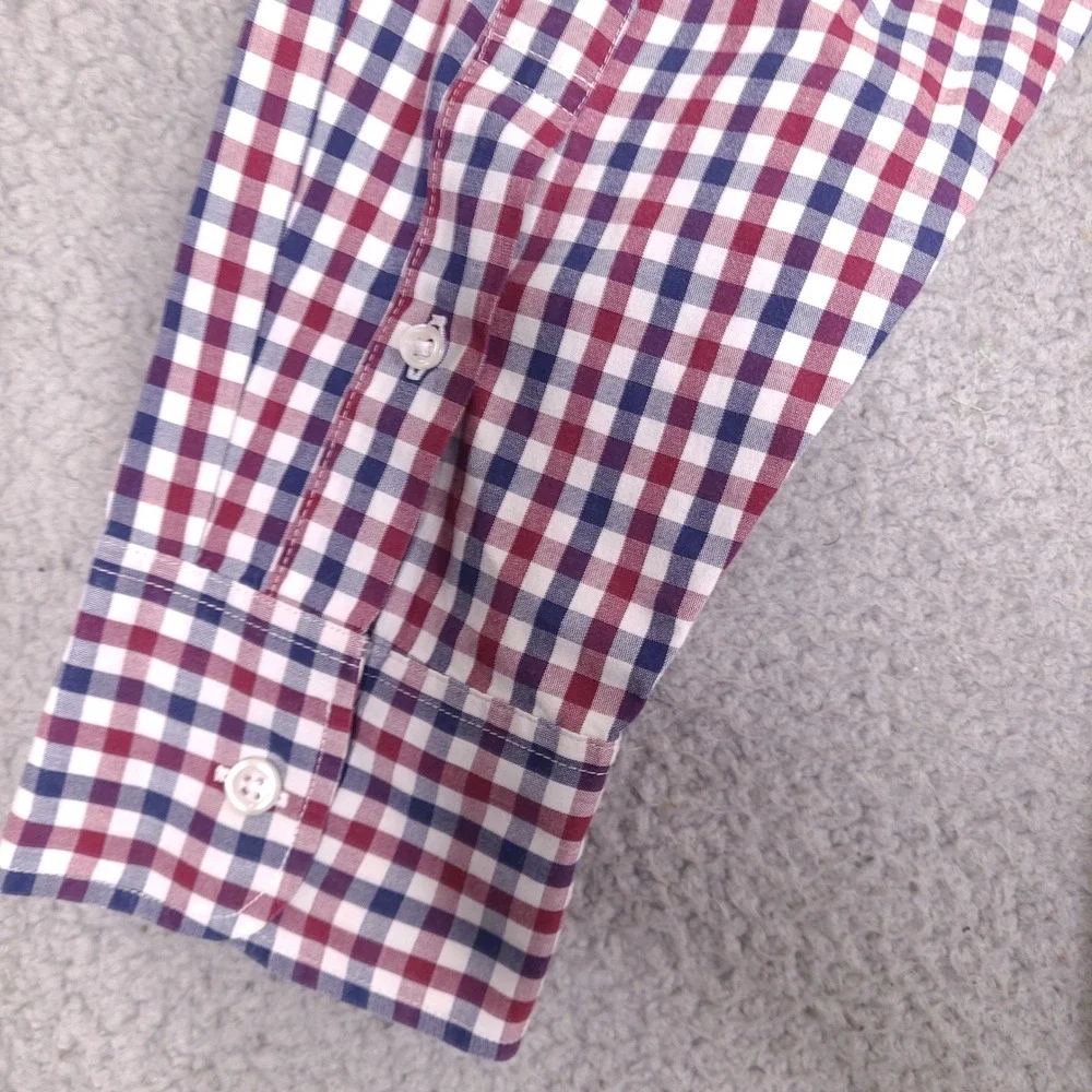 J Crew Shirt Mens XL Slim Fit Red White Blue Gingham Plaid Flex Washed Button Up